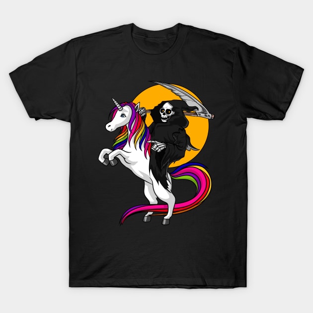 Grim Reaper Riding Unicorn T-Shirt by underheaven